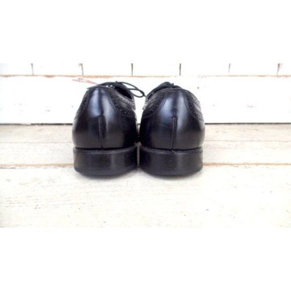 Mens black leather oxfords/vintage leather wing tips/black leather shoes/12 D